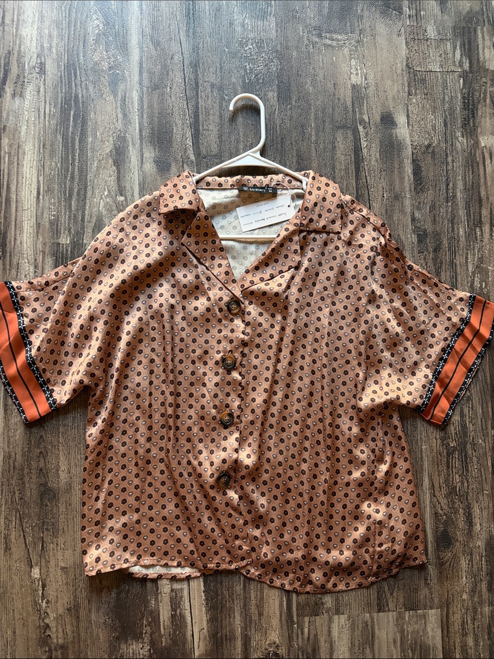 Relaxed Short-Sleeve Printed Blouse in Copper